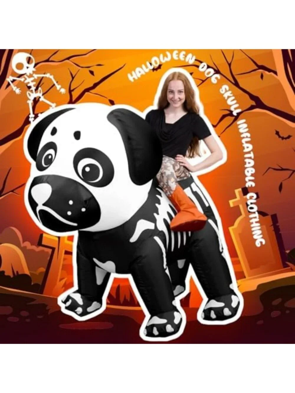 Halloween Skeleton Inflatable Dog Costume for Adults - Fun Ride-On Outfit